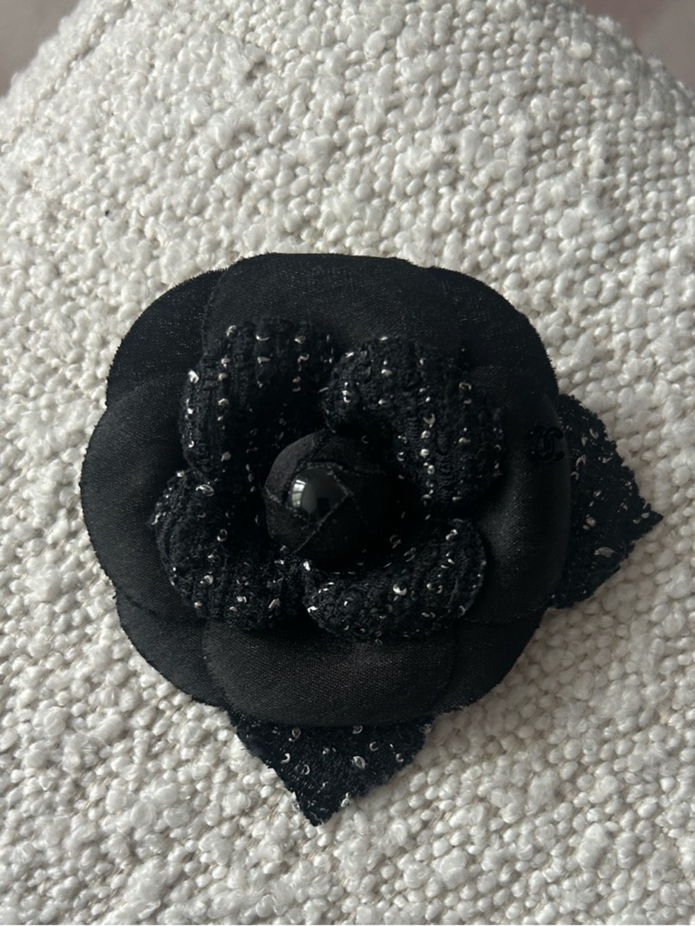 CHANEL Black Camelia Brooch